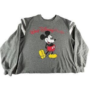 Disney World Sweater Mens Large Gray Mickey Mouse Sweatshirt Long Sleeve Crew